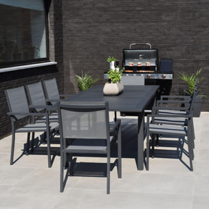 Salon de jardin CAPRI extensible en textilène gris 8 places - aluminium anthracite