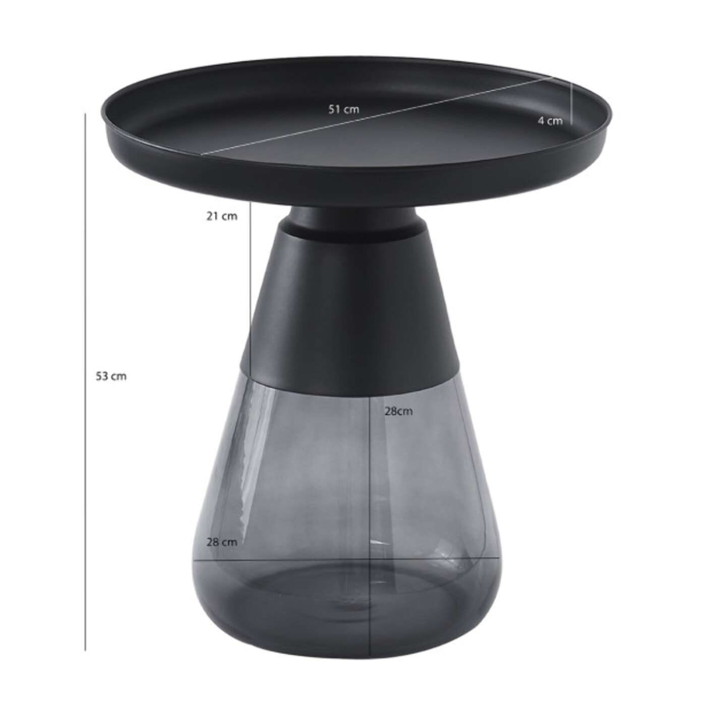 Table basse en verre trempé noir fumé avec plateau en métal - H 53 cm - BENTA