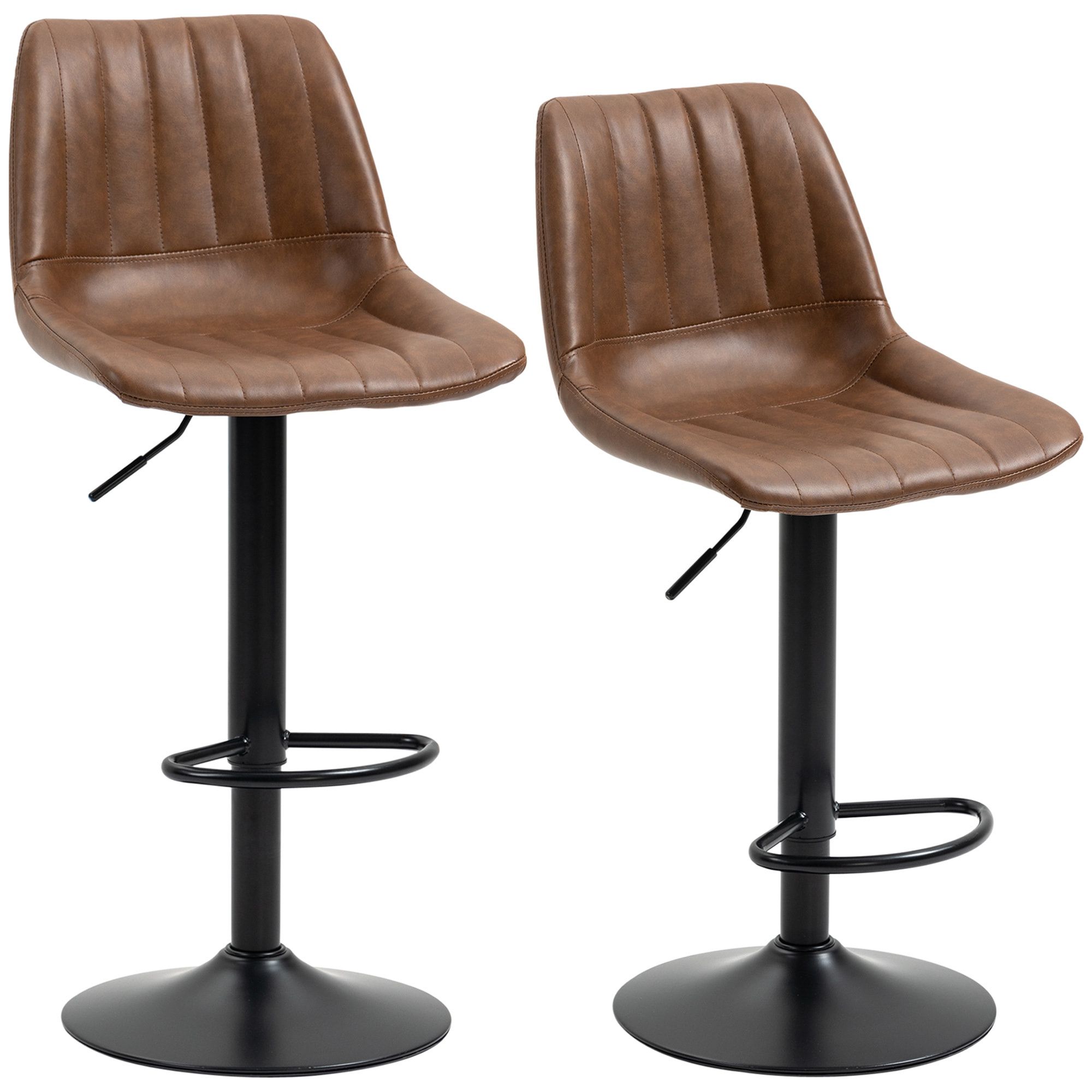 Lot de 2 tabourets de bar Vintage pivotant réglable - repose-pied - revêtement synthétique marron