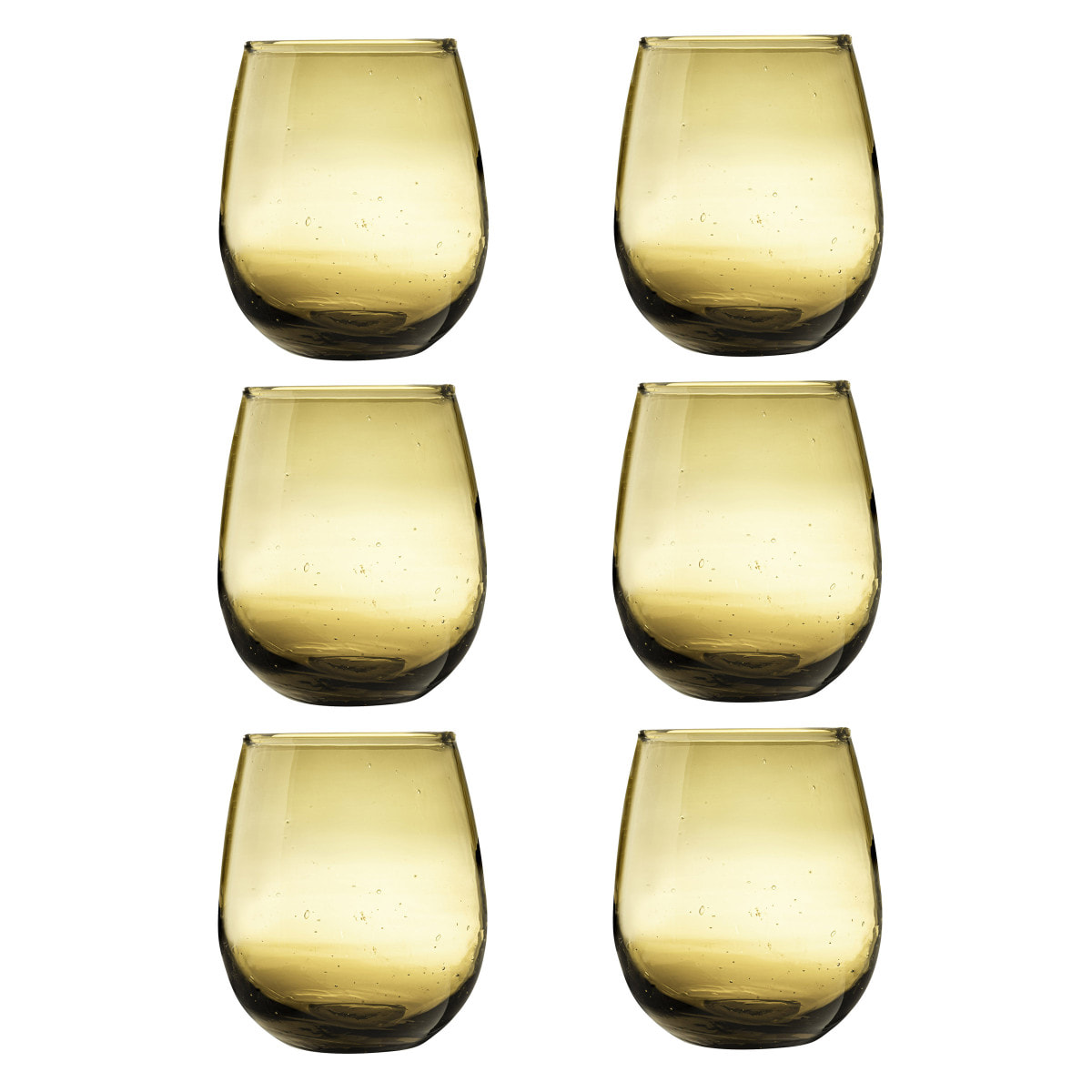 Nour Ámbar - Juego de 6 vasos de 30 cl en vidrio reciclado soplados a mano