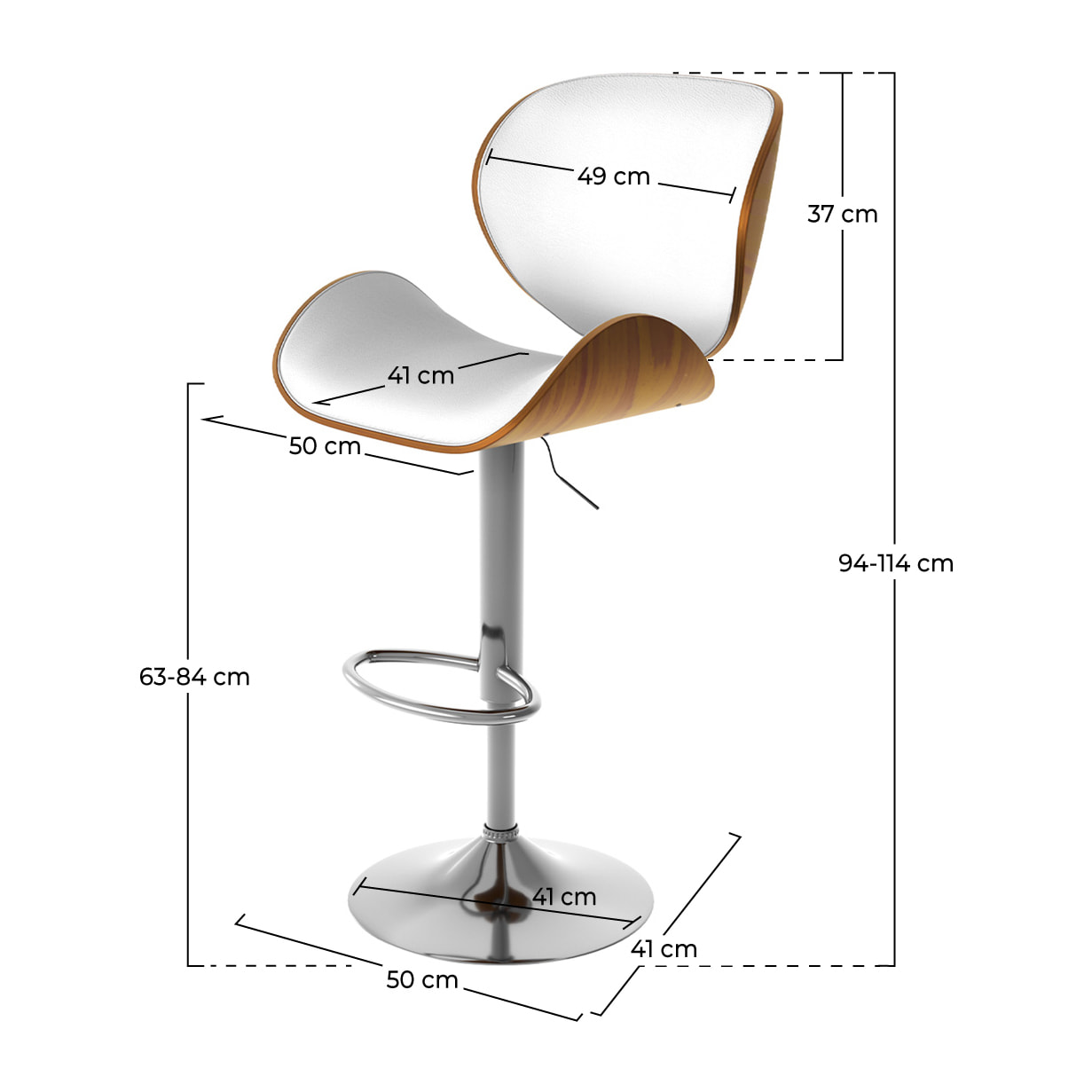 Chaise de bar réglable 63/84 cm en cuir synthétique blanc - Baudoin