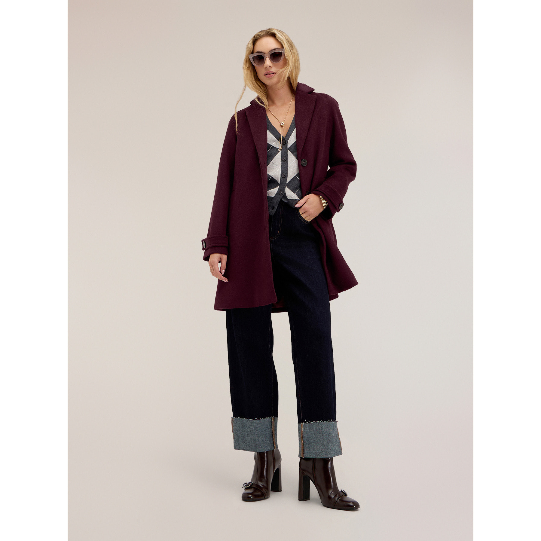 Motivi - Cappotto monopetto in drap misto lana - Bordeaux