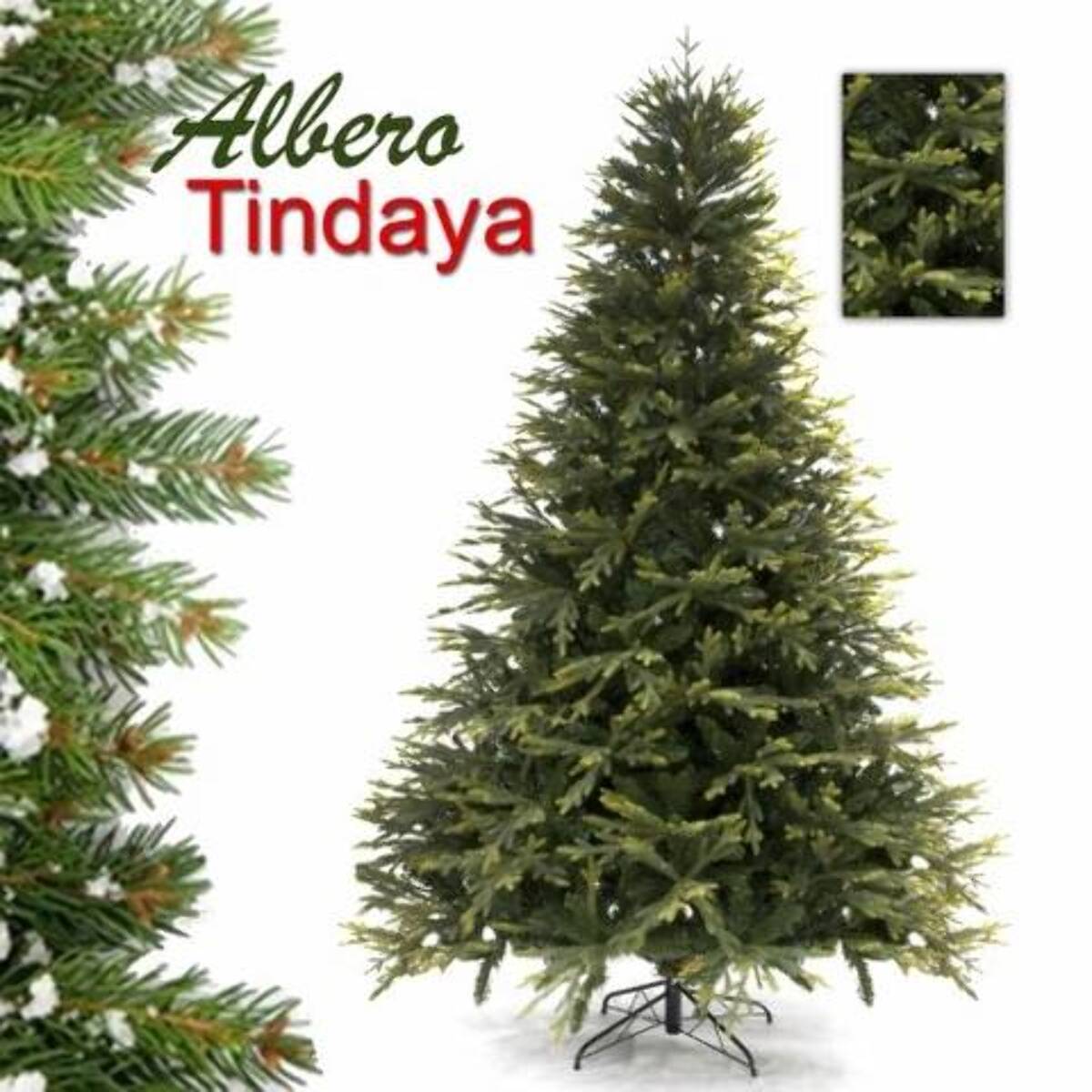 ALBERO 240cm TINDAYA - PE+PVC - 2106 TIPS -175Cm DIAMETROFolto, Ignifugo, Effetto Realistico, Rami a Gancio, Materiale Resistente e Duraturo