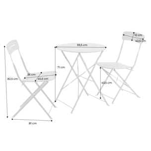 Table de jardin bistrot pliante ronde acier + 2 assises BALCONEA