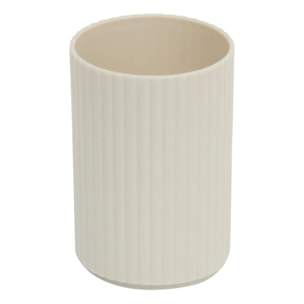 Lot distributeur de savon et gobelet strié beige