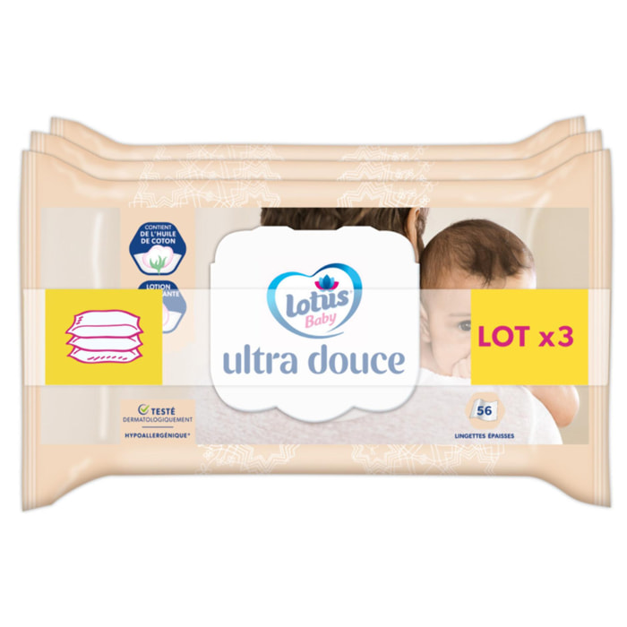 3 x 3 paquets de 56 Lingettes Lotus Baby Ultra Douce