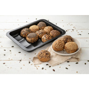 Lot avec 1 Moule 12 mini pains 36 x 27 cm, 1 spatule Zenker et 2 bols à mixer en inox Fackelmann