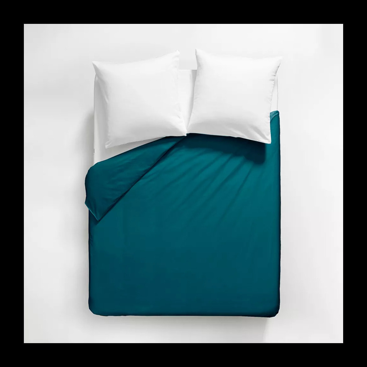 Housse de couette satin de coton uni vert Ava uni canard