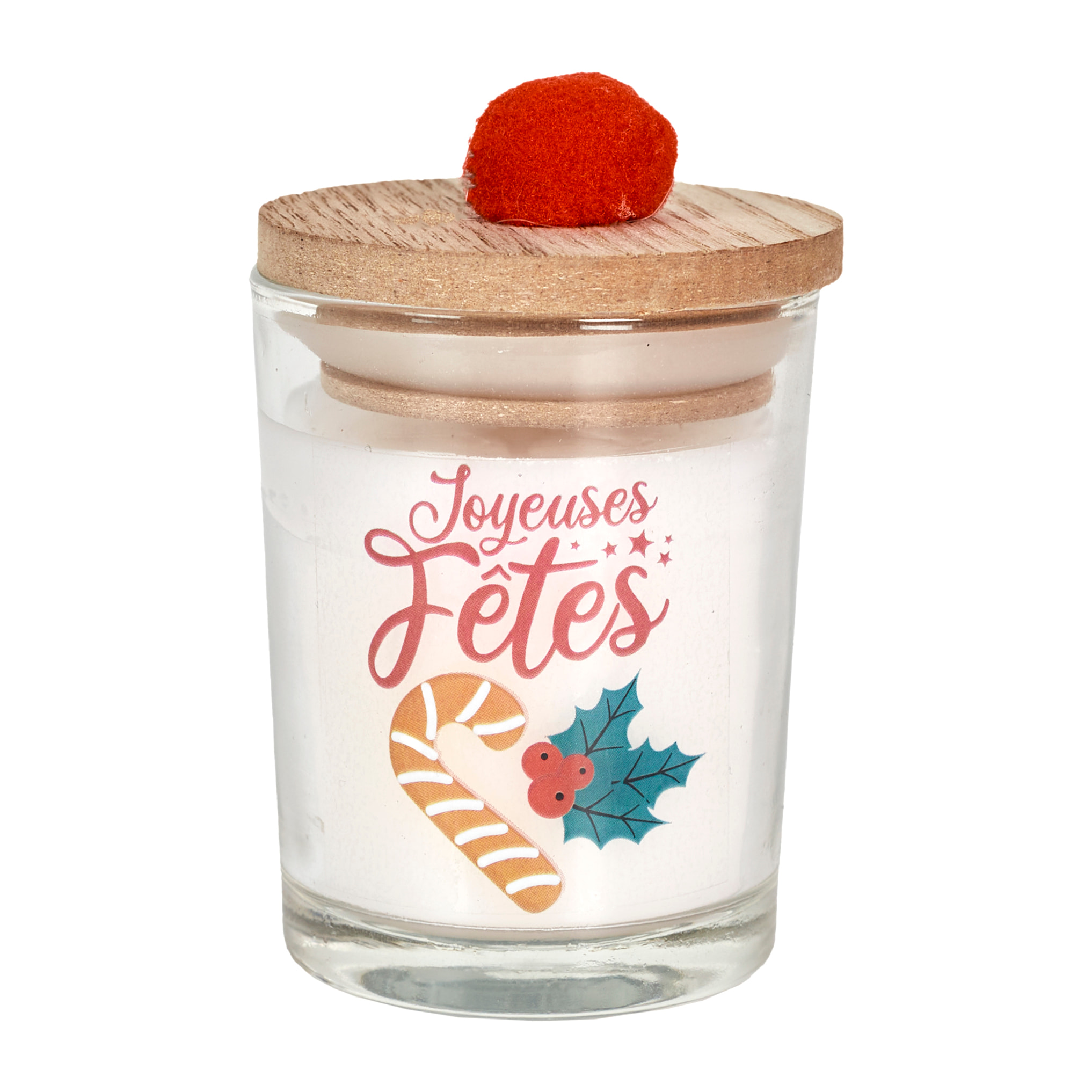 Bougie Top Bois Pompon X2 Un Noel Tradi