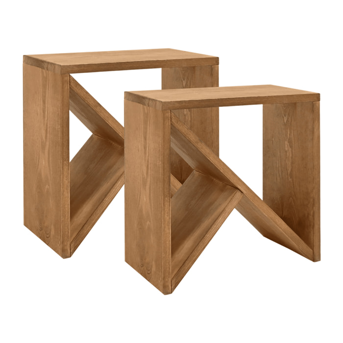 Pack 2 tables en bois massif ton chêne foncé en différentes tailles
