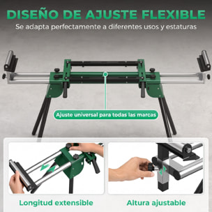 Soporte de Sierra Ingletadora Plegable, Universal con 2 Rodillos de Apoyo, Banco de Trabajo Extensible con Altura y Ancho Ajustable, Estructura Metálica Reforzada, Sistema Fijación Carga 200 kg