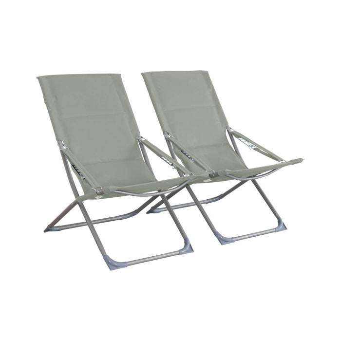 Lot de 2 chaises pliantes kaki PARMA en acier / polyester 600D. 84 x 62 x 87 cm