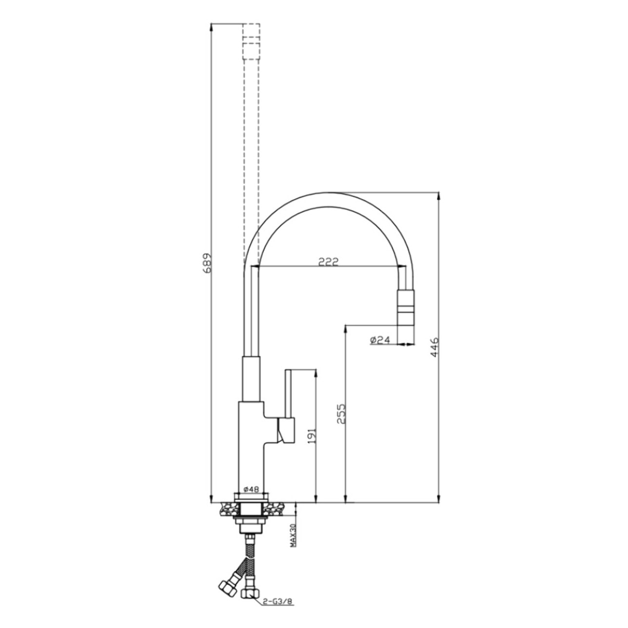 Mitigeur pour évier de cuisine, bec flexible en silicone, aérateur Neoperl®, cartouche en céramique, noir/chrome (SATBSD290C)