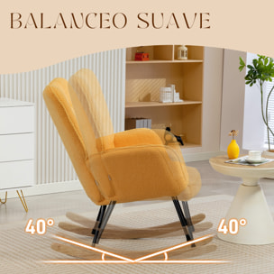 Silla Mecedora, Mecedora de Borreguito con Respaldo Alto, Patas de Madera de Haya, Reposabrazos, Estilo Moderno, Sillón de Lactancia, Carga 120 kg, para Dormitorio, Salón, Amarillo