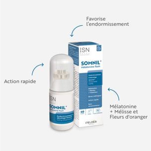 ISN - Somnil Mélatonine Flash - Mélatonine, Vitamine & Mélisse - Favorise Endormissement & Qualité du Sommeil - Réduit fatigue et décalage horaire - Flacon Spray 20ml