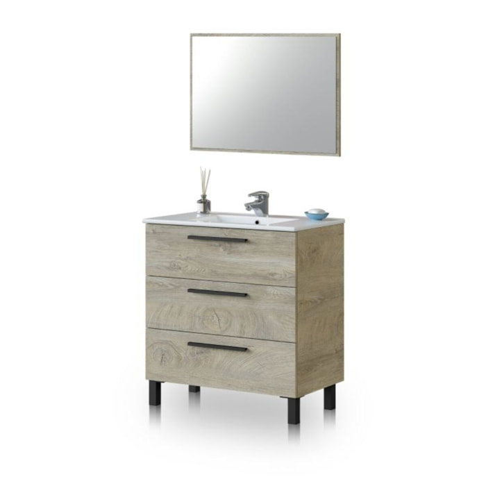 Mueble de baño con espejo Sense 3 cajones Roble Alaska