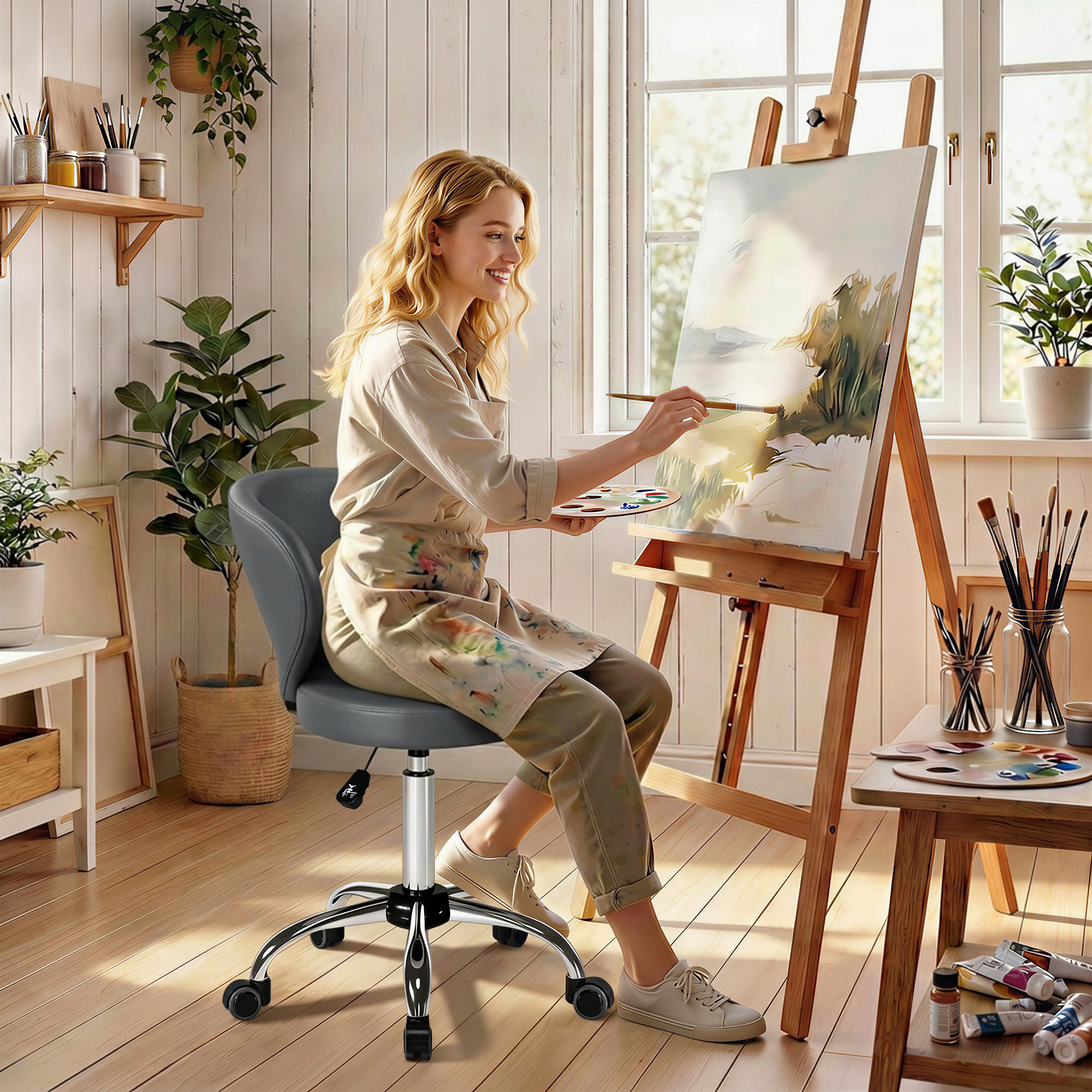 Tabouret de massage travail pivotant réglable 51-66H cm dossier ergonomique gris