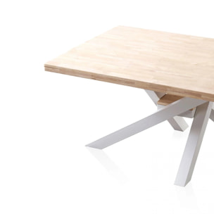 Mesa de comedor fija con patas metálicas en blanco y roble 160x100 cm Xena Roble - Blanco