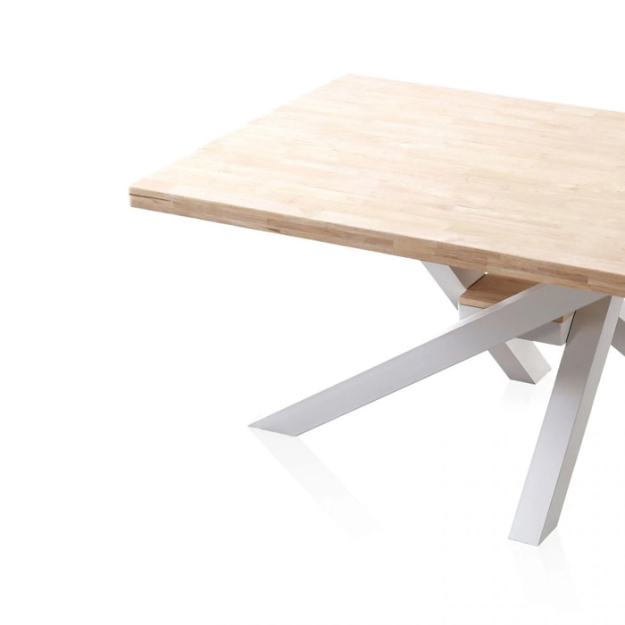 Mesa de comedor fija con patas metálicas en blanco y roble 160x100 cm Xena Roble - Blanco