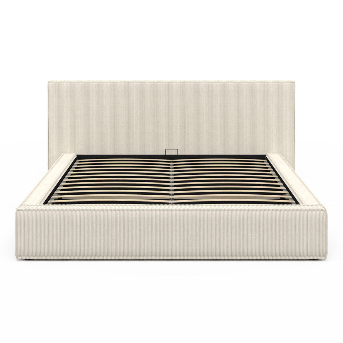 Lit coffre Joyce en velours côtelé beige avec sommier et tête de lit 160x200m