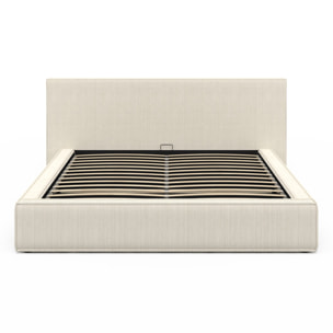 Lit coffre Joyce en velours côtelé beige avec sommier et tête de lit 160x200m