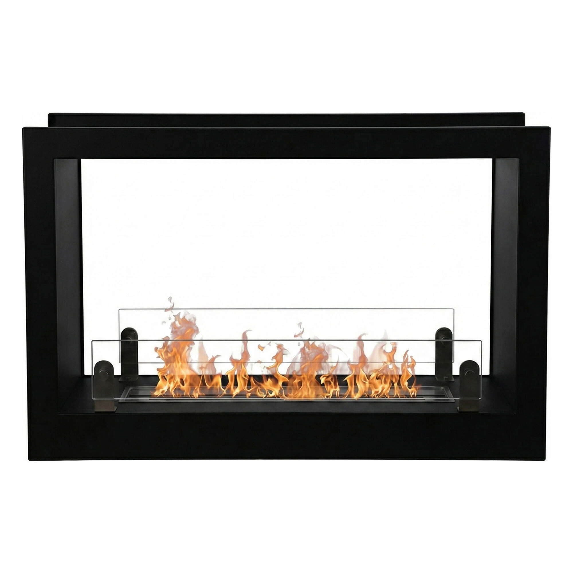 Massenzio - Camino a Bioetanolo da Incasso Bifacciale 90x55x30 cm con Bruciatore 2,3 Litri Nero