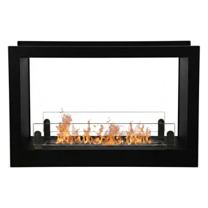 Massenzio - Camino a Bioetanolo da Incasso Bifacciale 90x55x30 cm con Bruciatore 2,3 Litri Nero