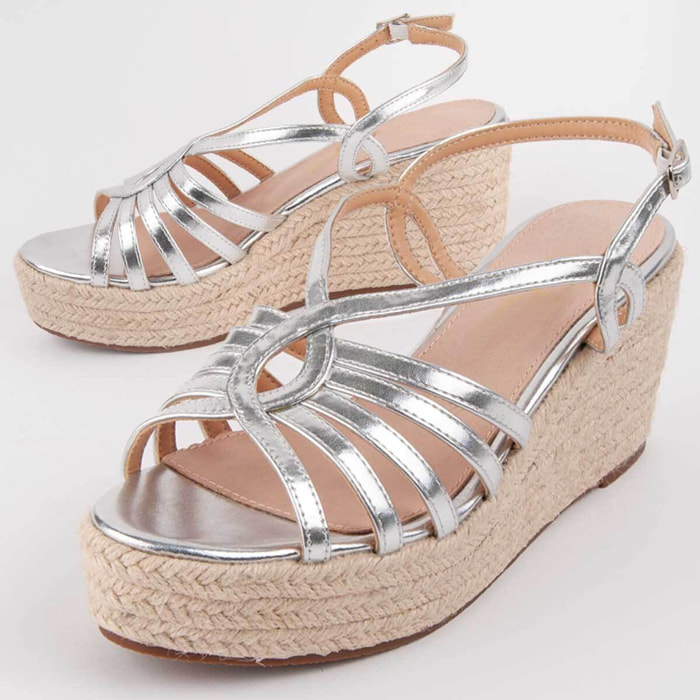 Sandalia De Cuña - Plateado - Altura: 8 Cm