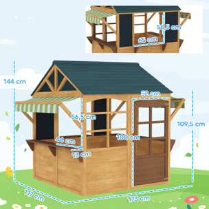 Casita Infantil Exterior de Madera Plegable Casa Jardín Infantil con 2 Pizarras Ventanas y Toldo Casita de Juegos para Niños a Partir de 3 Años Natural