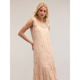 Motivi - Vestito lungo in pizzo con sottoveste - Rosa cipria