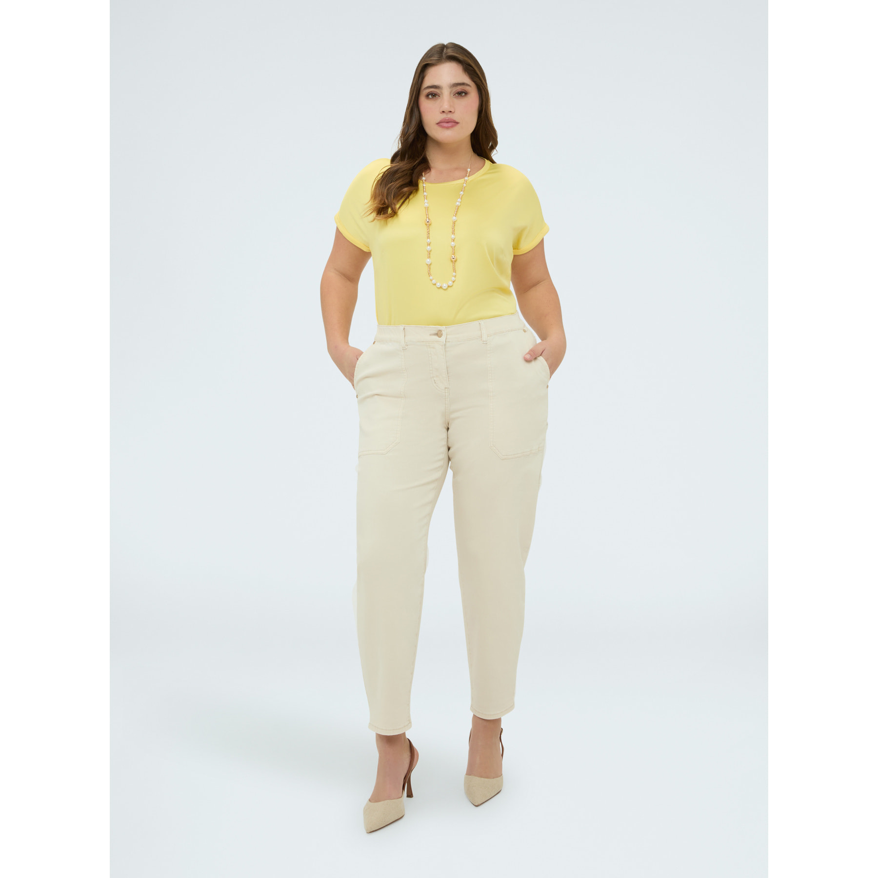 Fiorella Rubino - T-shirt bimaterica con scollo tondo - Giallo