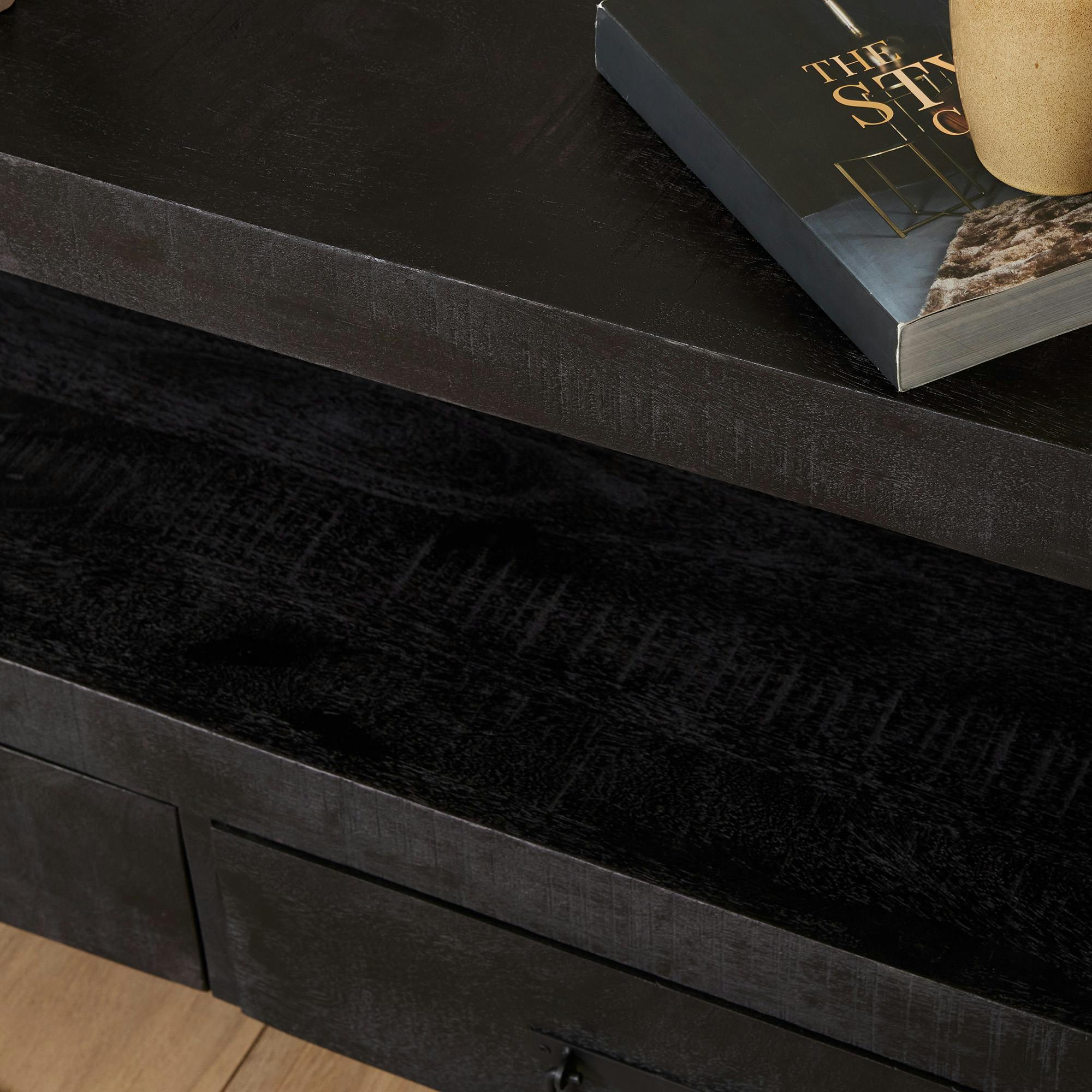 Petit meuble TV bois noir 2 tiroirs MILORA