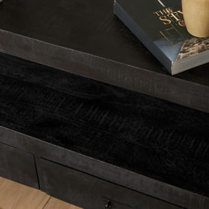 Petit meuble TV bois noir 2 tiroirs MILORA