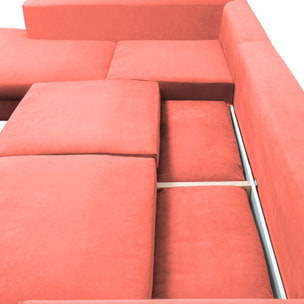 Canapé d'Angle Gauche Velours Fiesole, 3 Places, Couchage Intégré, Coffre de Rangement, Housse Déhoussable