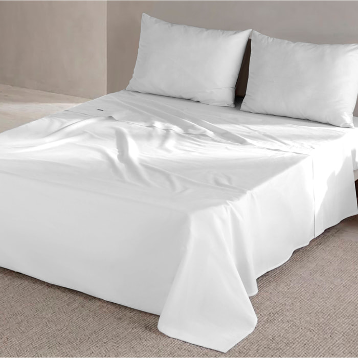 Juego de Sábanas Lisas - 100% Microfibra - Incluye 1 o 2 Fundas de Almohada + 1 Sábana Bajera - Blanco Óptico