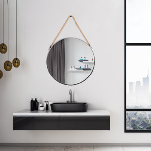 Miroir Rond Noir Anse Jonc 50cm