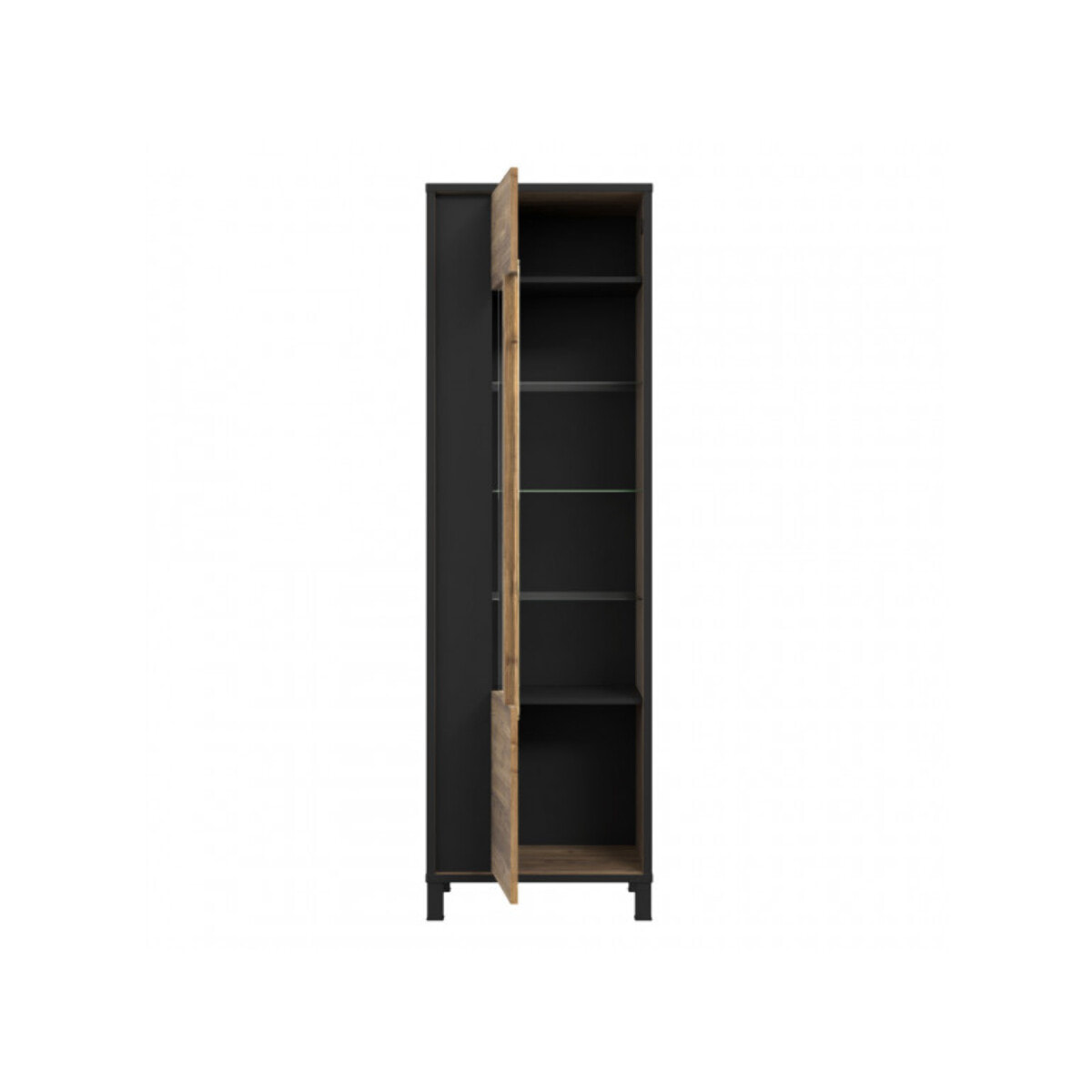 Vitrine haute en bois effet chêne et noir style industriel - YAL