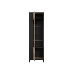 Vitrine haute en bois effet chêne et noir style industriel - YAL