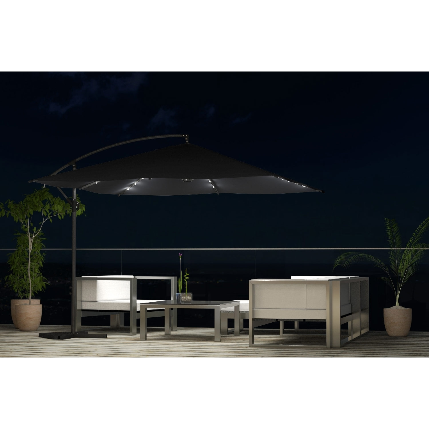 Parasol Bulle LED déporté 3 x 3 m gris DAVAGNA