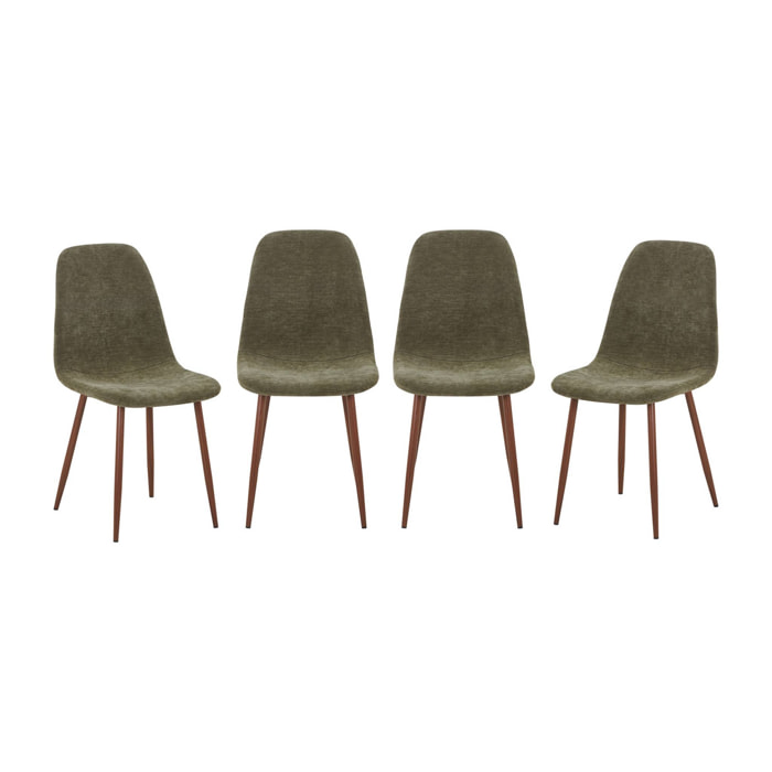 Chaise décor bois teinte noyer et tissu (lot de 4) VERA