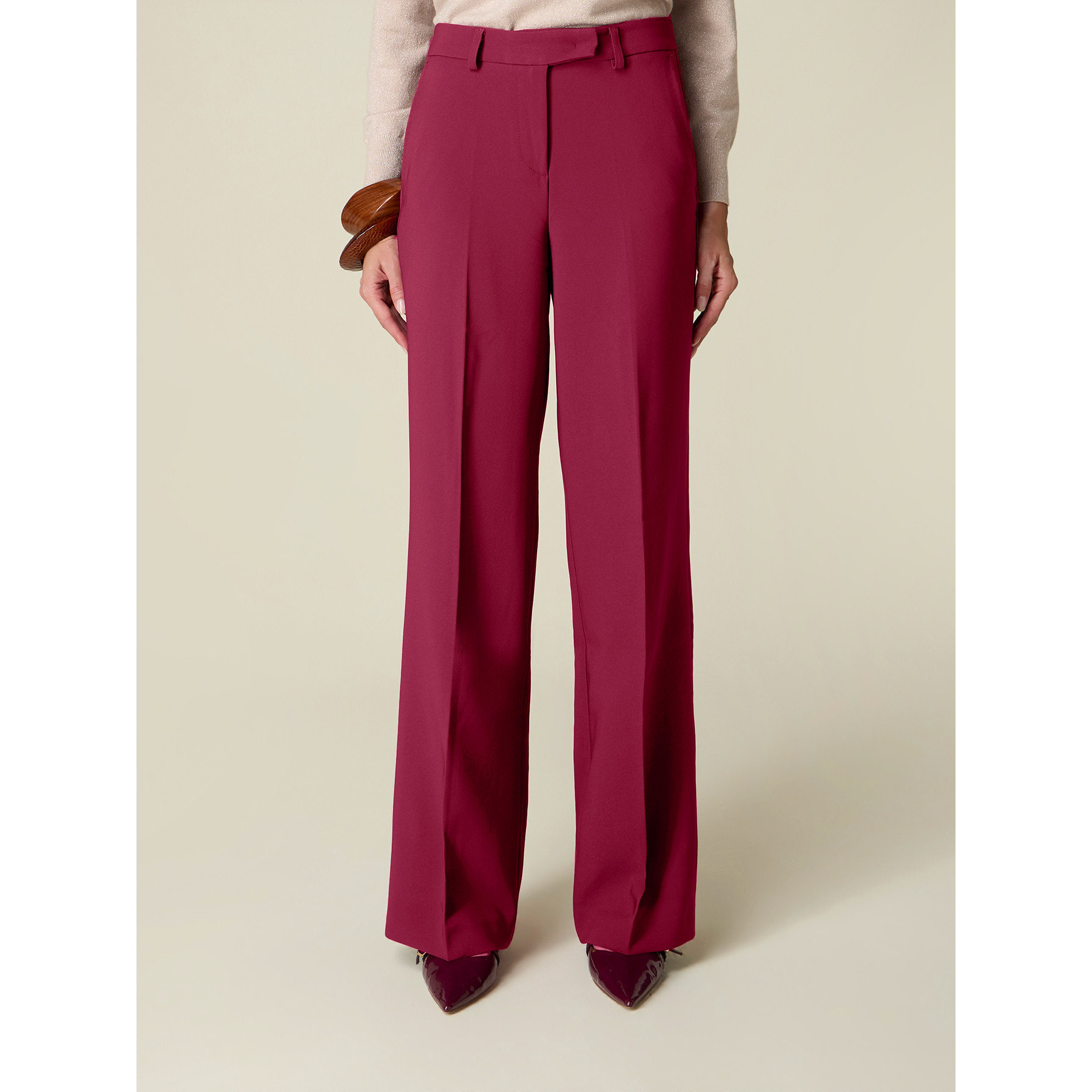 Oltre - Pantaloni palazzo con chiusura sartoriale - Bordeaux