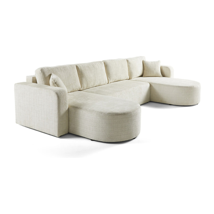 Miro - canapé panoramique en U 7 places - convertible avec coffre - en velours texturé - Beige