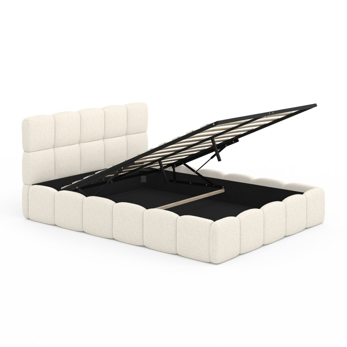Lit coffre Bubble en tissu bouclette avec sommier et tête de lit 140x190cm
