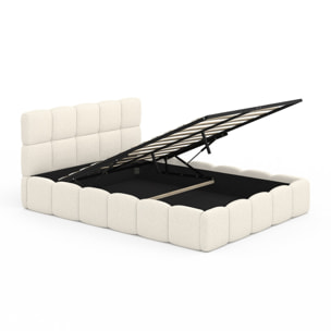 Lit coffre Bubble en tissu bouclette avec sommier et tête de lit 140x190cm