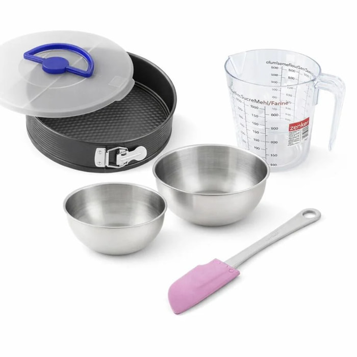 Set pâtisserie avec moule à manqué 26 cm, 2 bols à mixer, verre mesureur et spatule Zenker