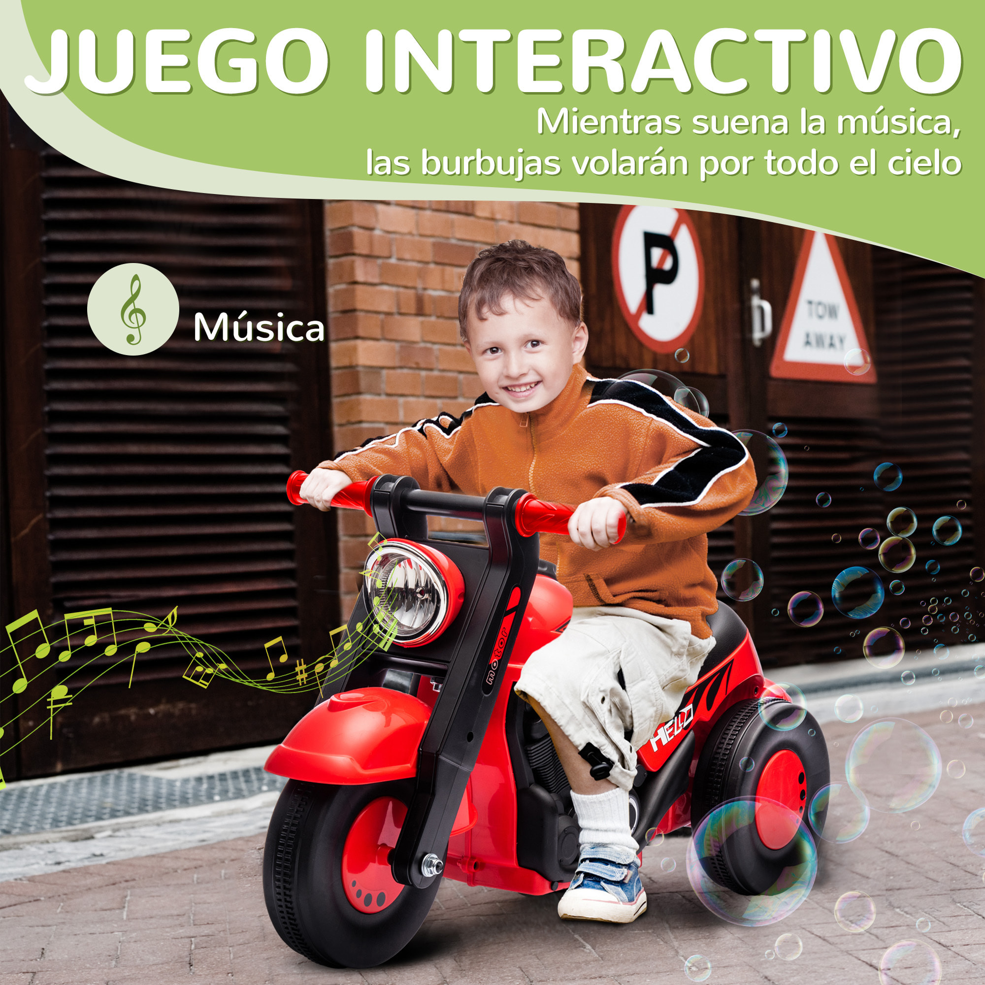 Moto Correpasillos para Niños de 2-5 Años Correpasillos con Música Burbujas Carga 30 kg 80x35,5x42 cm Rojo