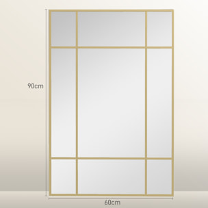 Espejo Rectangular de Pared Espejo de Ventana 90x60 cm con Marco de Metal Espejo Decorativo para Salón Dormitorio Entrada