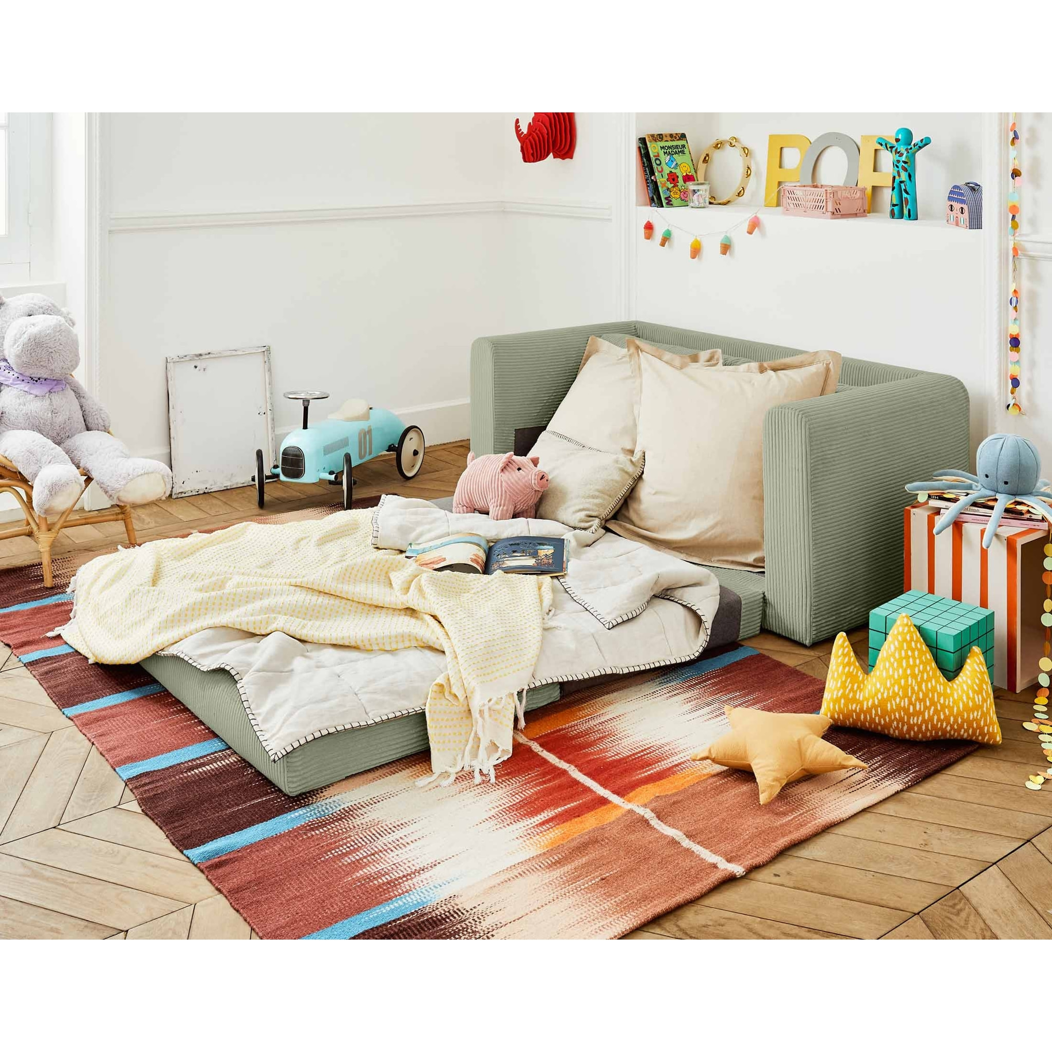 Marilia - canapé 2 places - convertible déplimousse - en velours côtelé - Vert sauge