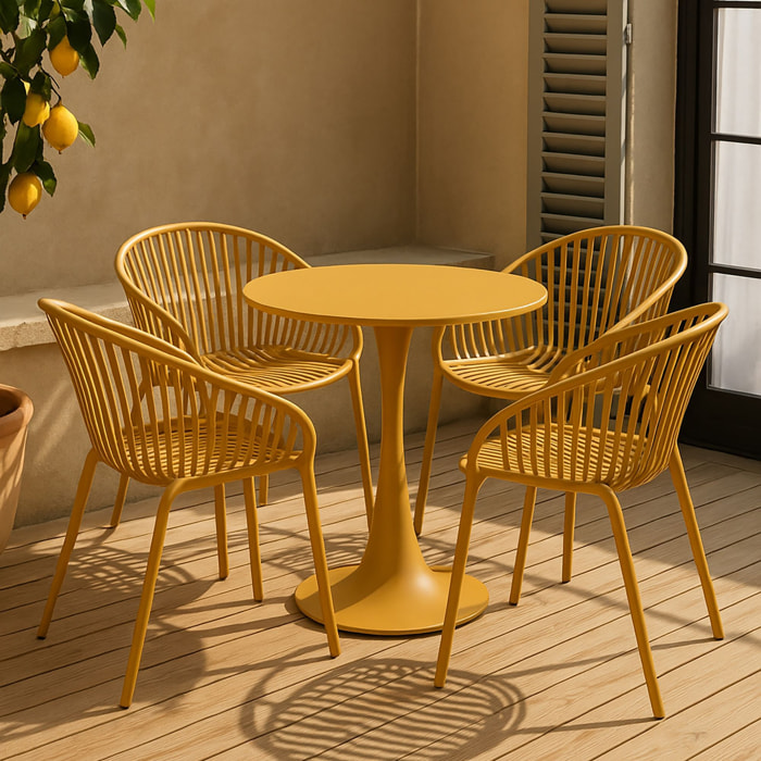 Ensemble de repas table et 4 fauteuils en polypropylène ocre CALYPSO