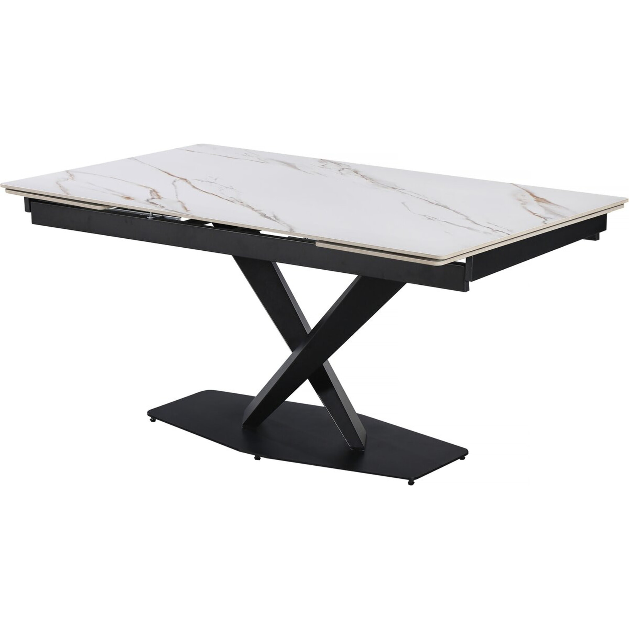 Table à manger extensible en céramique 6 à 10 personnes  "Silence" - Blanc marbré gold